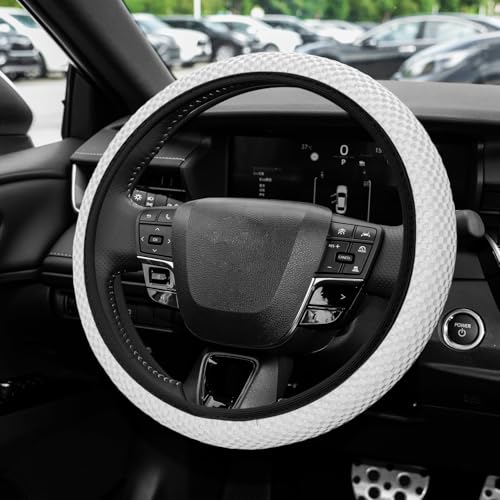 Elastic Stretch Steering Wheel Cover, Steering Wheel Protector, 15 Inch Anti-Slip Breathable Microfiber Ice Silk Protection, Easy Carry, Warm in Winter & Cool in Summer for Cars (White) - color: White