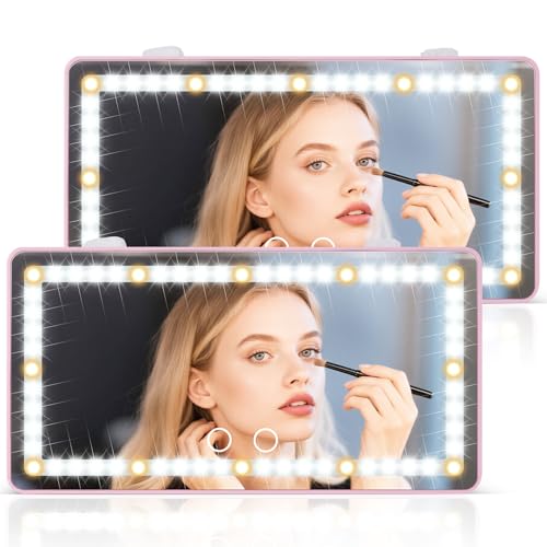 SINGARO 2PCS Car Sun Visor Vanity Mirror - Rechargeable Makeup Mirror with 60 LEDs, 3 Light Modes & Dimmable Touch Control for Cars, Trucks, SUVs, Car Interior Accessories for Women (Pink) - color: Pink, size: 2PCS