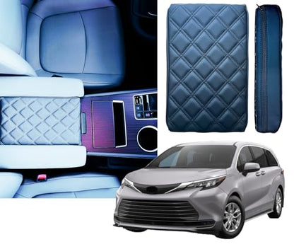 EMZ Leather Center Console Armrest Cushion Pad Accessories for Toyota Sienna 2021 2022 2023 2024 2025 (Black) - color: Black