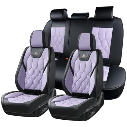 Huidasource Seat Covers Full Set, Universal Fit for Most Cars SUVs Trucks, Full Coverage Leather Seat Cover, Airbag, Cupholder Compatible, Seat Function Retain, Easy Install with Velcro, Black&Purple - color: FS: Black&Purple, size: Full Set
