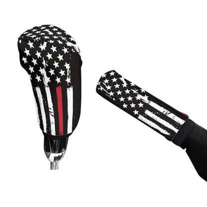 KEIAHUAN American Flag Car Gear Shift Knob Cover & Handbrake Cover Anti-Scratch Stretchy Auto Shifter Gear Hand Brake Protector Universal for Sedans,SUVs,Trucks - color: Black US Flag