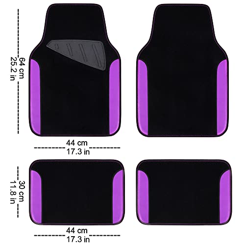 CAR PASS Waterproof Universal Fit Car Floor Mats, Faux Leather Car Carpet Mats with Anti-Slip Nibbs Backing & Driver Heel Pad Fit for SUV,Vans,sedans, Trucks,Set of 4pcs for Women (Black with Purple) - color: Purple