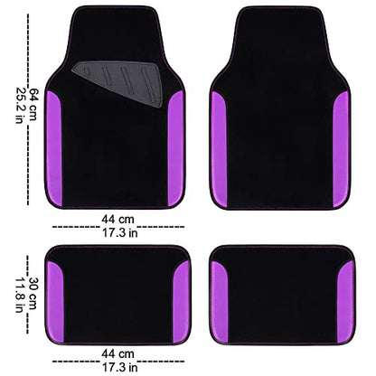 CAR PASS Waterproof Universal Fit Car Floor Mats, Faux Leather Car Carpet Mats with Anti-Slip Nibbs Backing & Driver Heel Pad Fit for SUV,Vans,sedans, Trucks,Set of 4pcs for Women (Black with Purple) - color: Purple
