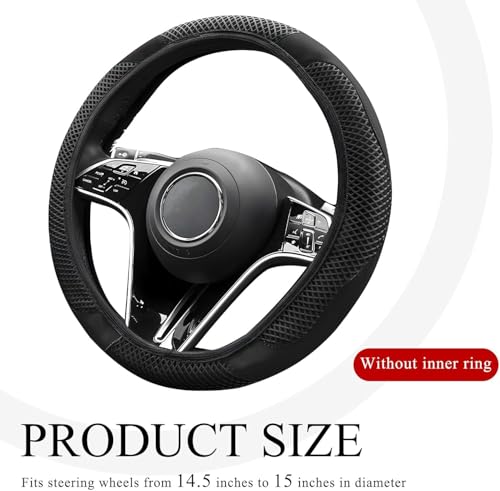 Elastic Stretch Steering Wheel Cover, Warm in Winter and Cool in Summer, Universal 15 inch Microfiber Breathable Ice Silk Anti Slip Car Interior Accessories, Odorless, (Black) - color: Black