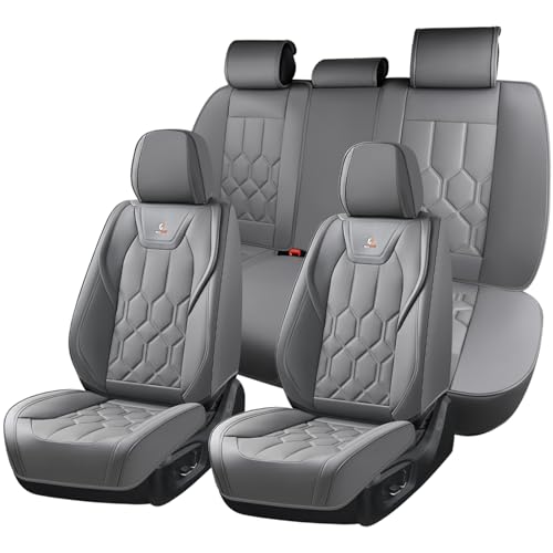 Huidasource Seat Covers Full Set, Universal Fit for Most Cars SUVs Trucks, Full Coverage Waterproof Leather Car Seat Cover, Airbag, Cupholder Compatible, Seat Function Retain, Velcro Adjustable, Gray - color: FS: Gray, size: Full Set