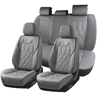 Huidasource Seat Covers Full Set, Universal Fit for Most Cars SUVs Trucks, Full Coverage Waterproof Leather Car Seat Cover, Airbag, Cupholder Compatible, Seat Function Retain, Velcro Adjustable, Gray - color: FS: Gray, size: Full Set