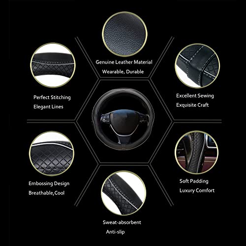 Gomass Car Steering Wheel Cover, Anti-Slip, Safety, Soft, Breathable, Heavy Duty, Thick, Full Surround, Sports Style (Black with Gray Line) - color: Black With Gray Line