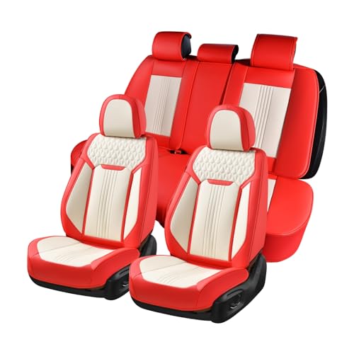 Coverado Car Seat Covers Full Set, Front and Rear Seat Covers, 5 Seats Leather Seat Covers for Cars, Waterproof Car Seat Protectors, Automotive Seat Cushions, Universal Fit for Most Cars, Red&White