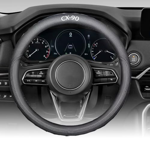 Custom Interior Accessories for Mazda CX-90 CX90 2024 2025 2026 Steering Wheel Covers Leather Sporty Racing Faux Comfortable Handle 1Pcs/Set(Black Stitching) - color: Black stitching, size: CX-90 2024-2026