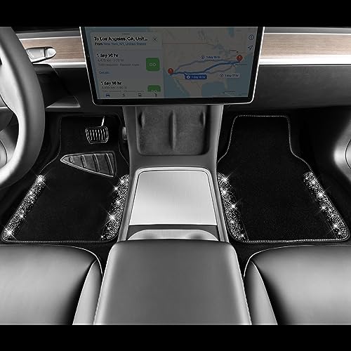 CAR PASS Bling Car Mats Shining Diamond Carpet Crystal Rhinestone Sparkly Glitter Floor Mats with Anti-Slip PVC Pad Universal Fit Automotive SUV,Sedan,Van,4pcs for Girl Women, Black Sliver Diamond - color: AB Silver