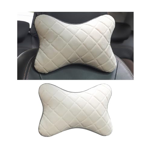 Car Headrest Pillow, Comfortable Driving Vehicle Seat Neck Support Pillow with Adjustable Strap, Removable Automotive Interior Head Cushion, Universal for Automobile RV Truck (Beige) - color: Beige