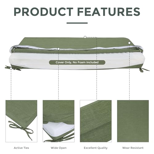 Magpie Fabrics Patio Bench Loveseat Cushion Covers (Replacement Cover only, No Insert!), Waterproof Fade Resistant Swing Cushion Slipcover with Ties(42x18x3 Inch, Green) - color: Green, size: 42x18x3 Inch (1 Count)