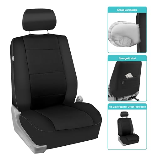 FH Group Car Seat Covers Full Set Neoprene - Universal Fit, Automotive Low Back Front Seat Covers, Airbag Compatible, Split Bench Rear Seat, Washable Seat Cover for SUV, Sedan Black