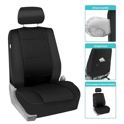 FH Group Car Seat Covers Full Set Neoprene - Universal Fit, Automotive Low Back Front Seat Covers, Airbag Compatible, Split Bench Rear Seat, Washable Seat Cover for SUV, Sedan Black