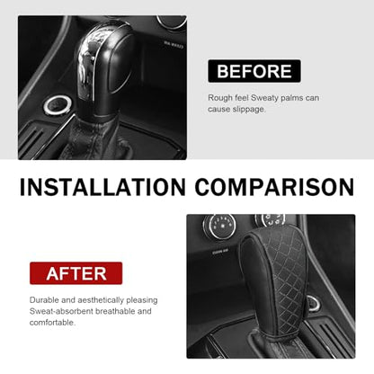 Car Gear Shift Cover, Upgraded Leather Car Gear Shift Knob Cover, Soft Breathable Auto Shifter Stick Protector, Anti-Slip Auto Shifts Handle Transmission Decor, Universal for Most Cars(Black)