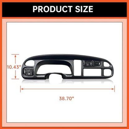 ECOTRIC Dash Board Cluster Bezel Cover Compatible with 1998-2002 Dodge Ram 1500 2500 3500 Instrument Pad Panel Dashboard Kit w/Vents Replacement for 5GK51DX9AA 5EU11DX9AB - Clips Included - size: Dash Bezel W/ Vents