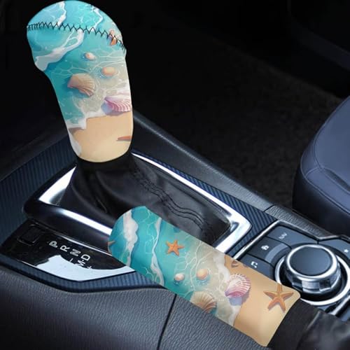 AFPANQZ Beach Print Car Gear Shift Knob Cover & Handbrake Covers Set Auto Car Decoration Accessories Hand Brake Cover for Women and Girls, Car Accessories for Women - color: Beach Print
