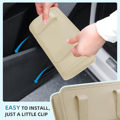 Car Trash Can, Beige Universal Leather Foldable Leakproof Garbage Bins Organizer Holder with One Roll Trash Bag, Car Seat Back Storage Box for Most Vehicles - color: Beige