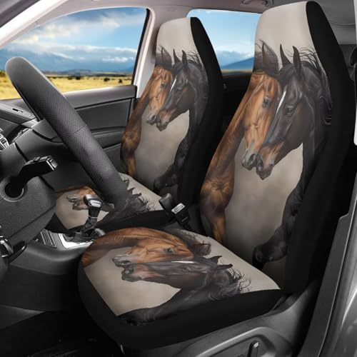 Bulopur Horse Print Car Seat Covers Front Seats Only Soft Cozy Auto Front Seat Covers Set Elastic Automotive Driver Seats Cover for SUV Pick-up Truck Sedan - color: Horse Print
