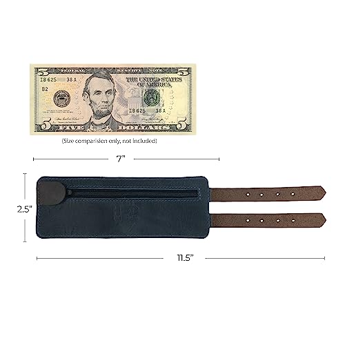 Hide & Drink, Stylish Wrist Wallet Cuff, Wristband with Secret Pouch, Cash Holder, Money Organizer, Full Grain Leather, Handmade, Slate Blue/Bourbon Brown - color: Slate Blue/Bourbon Brown, size: Regular