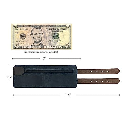 Hide & Drink, Stylish Wrist Wallet Cuff, Wristband with Secret Pouch, Cash Holder, Money Organizer, Full Grain Leather, Handmade, Slate Blue/Bourbon Brown - color: Slate Blue/Bourbon Brown, size: Regular