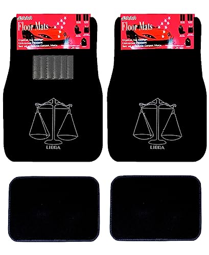 Universal Fit Car Truck Front/Rear 4-Piece Full Set Crystal Bling Rhinestone Design Studded Black Carpet Floor Mats - Pack of 4 (Libra-Black) - color: Libra-Black