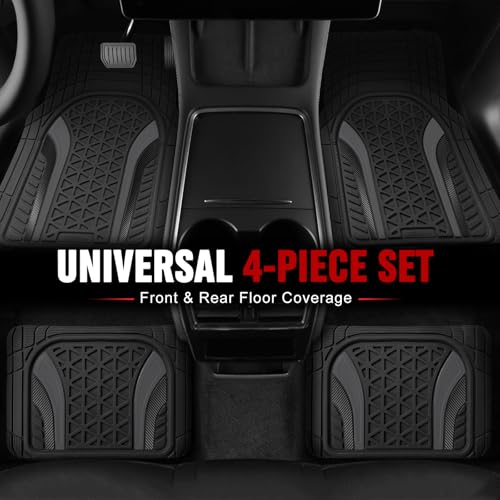 Heavy Duty Rubber Car Mats Carbon Fiber Design (Graphite Gray), 4-Piece Deep Waterproof Floor Mats Set (Front & Rear Full Set), All Weather Universal Trim to Fit Automotive SUV Sedan Truck - color: Graphite Gray, size: Carbon Fiber