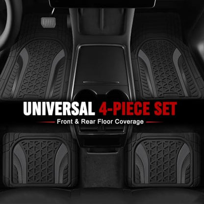 Heavy Duty Rubber Car Mats Carbon Fiber Design (Graphite Gray), 4-Piece Deep Waterproof Floor Mats Set (Front & Rear Full Set), All Weather Universal Trim to Fit Automotive SUV Sedan Truck - color: Graphite Gray, size: Carbon Fiber