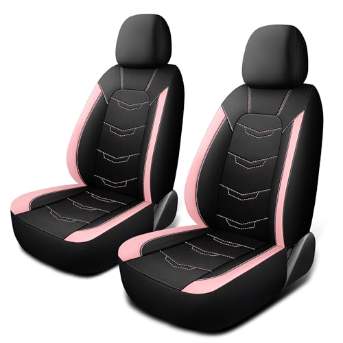 HChengkikz Pink Seat Covers, Sport and Breathable Seat Covers, Anti-Slip Universal Fit Automotive for Cars Sedan SUV and Truck (2 Pieces, Front Seat, Black+Pink) - color: N2 Black Pink, size: Front Seat