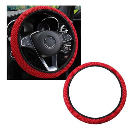 Kewucn Car Elastic Stretch Steering Wheel Cover, Soft Microfiber Breathable Ice Silk, Universal 15 Inch Anti-Slip Auto Steering Wheel Protector, Fit Car, SUV, Van, Sedan, Truck (Red) - size: Red