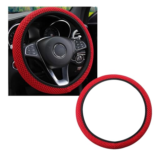 Kewucn Car Elastic Stretch Steering Wheel Cover, Soft Microfiber Breathable Ice Silk, Universal 15 Inch Anti-Slip Auto Steering Wheel Protector, Fit Car, SUV, Van, Sedan, Truck (Red) - size: Red