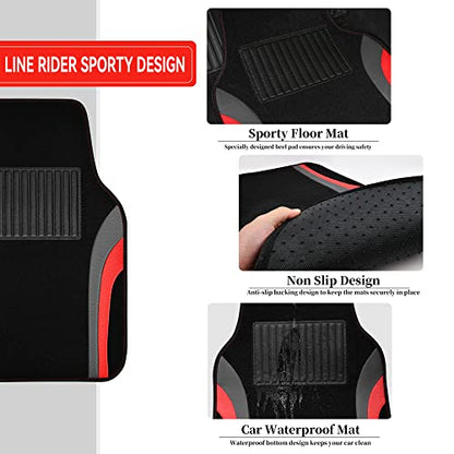 CAR PASS Leather Car Seat Covers Full Set with Waterproof Car Floor Mats,Airbag Compatible,Automotive Interior Covers for Cars Sedans,Trucks,Vans,SUV with Car Carpet Mats(Black and Red) - color: Red Black