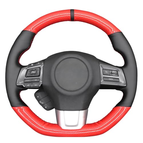 MEWANT Hand-Sewing DIY Red Glossy Carbon Fiber + Black Microfiber Leather Car Steering Wheel Cover for Subaru WRX (STI) 2015-2019 / Levorg 2015-2019/ WRX Steering Wheel Cover Accessories - color: style-19：Red Glossy Carbon Fiber+Black PU Leather