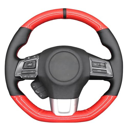 MEWANT Hand-Sewing DIY Red Glossy Carbon Fiber + Black Microfiber Leather Car Steering Wheel Cover for Subaru WRX (STI) 2015-2019 / Levorg 2015-2019/ WRX Steering Wheel Cover Accessories - color: style-19：Red Glossy Carbon Fiber+Black PU Leather