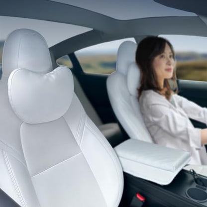 BlissfulNest Tesla Neck Pillow Car Seat Headrest, 2 Pack, Neck Pillow for Tesla Model Y, Tesla Model 3, Tesla Model X, Tesla Model S Nappa Leather. Height Adjustable, Thickness Adjustable. (White) - color: Nappa Leather White