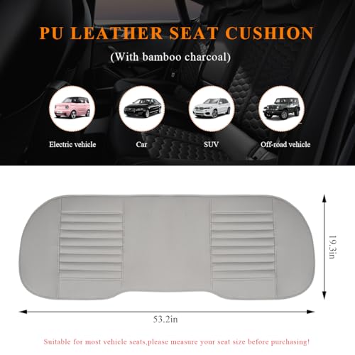 Leather Car Seat Cover, Breathable Rear Seat Bottom Cushion Pad Filling Bamboo Charcoal, Comfortable Anti-Slip Vehicle Long Bench Cover with Storage Pockets, Car Accessories (Gray) - color: Gray