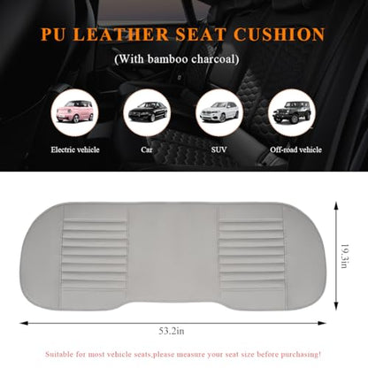 Leather Car Seat Cover, Breathable Rear Seat Bottom Cushion Pad Filling Bamboo Charcoal, Comfortable Anti-Slip Vehicle Long Bench Cover with Storage Pockets, Car Accessories (Gray) - color: Gray