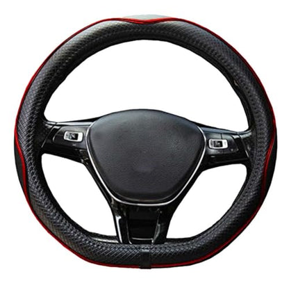 Mayco Bell Flat Bottom Steering Wheel Cover Anti-Slip,Safety,Soft,Breathable,Durable,Full Surround,Comfortable Grip Microfiber Leather (D-Shape,Black Red) - color: Black Red, size: D Shape