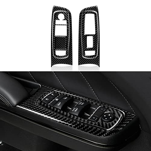 Car Front Window Lift Control Switch Decals for 2011-2023 Dodge Charger/Chrysler 300 Accessories Carbon Fiber Interior Stickers - color: Front Window Lift Trim