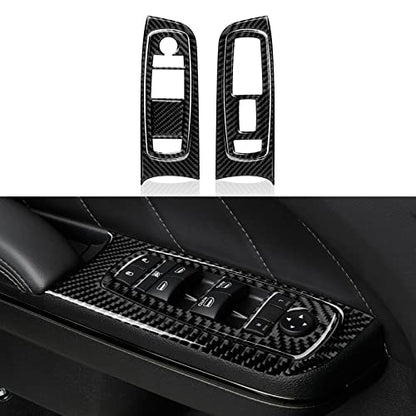 Car Front Window Lift Control Switch Decals for 2011-2023 Dodge Charger/Chrysler 300 Accessories Carbon Fiber Interior Stickers - color: Front Window Lift Trim