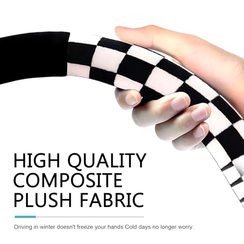 1 PC Fluffy Car Steering Wheel Covers, 14.5" -15" Soft Plush Warm Plaid Steering Wheel Protector, Universal for Most Cars, Trucks, SUVs (Black)