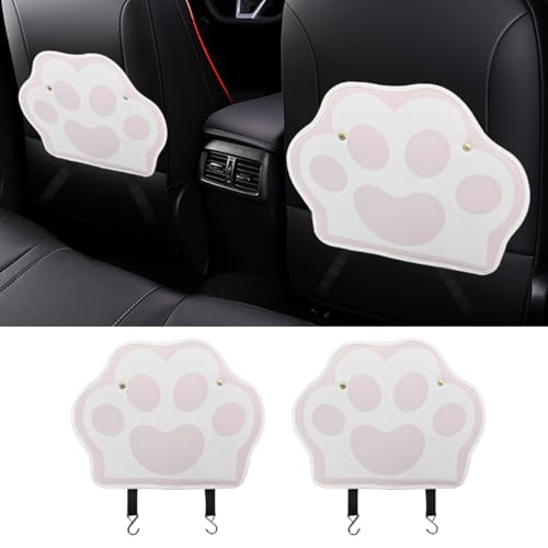 2PCS Car Kick Mats Backseat Protector, Dog Cat Paw Print Leather Car Back Seat Cover for Kids Pets, Waterproof Vehicle Seat Back Kick Mat Organizer to Protect from Dirt, Mud & Scratches (Pink) - color: Pink