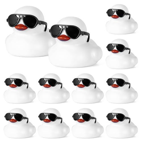 12Pcs White Rubber Ducks with Sunglasses, Mini Rubber Ducks in Bulk, Funny Car Accessories, Home Decoration (White Ducks, 12 Glasses, 12 Large Stickers) - color: Style6