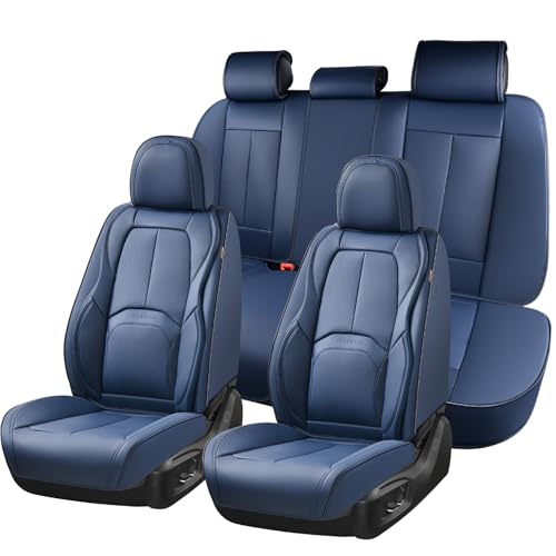 Coverado Car Seat Covers Full Set, Blue Car Seat Cover, Nappa Leather Seat Covers for Cars, Waterproof Car Seat Protector with Lumbar Support, Automotive Seat Covers Universal Fit for Most Cars (Blue) - color: A-Blue, size: Fullset
