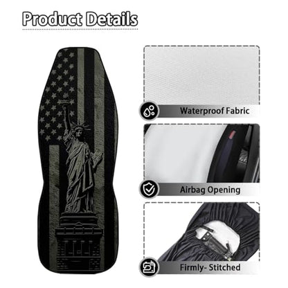 American Flag Printed 2 Pcs Car Seat Cover for Front Seats, Waterproof Car Front Seat Covers, All Weather Front Auto Seat Cushion Protector, Airbag Compatible, Universal Fits - color: Black and Gray - American Flag