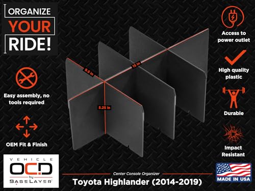 Center Console Organizer for Toyota Highlander (2014-2019) - Made in USA - SLX109 - size: Highlander 2014-2019
