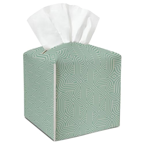 Green Geometric Tissue Box Cover Square, Waterproof Leather Tissue Box Holder, Modern Facial Paper Organizer Dispenser Decor for Bathroom Nightstand Vanity Desk Office Car /001 - color: Pattern1