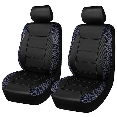 Flying Banner car seat Covers Faux Leather Waterproof Easy Clean Easy Installation (Leopard Gray Velvet Black, 2 Fronts) - color: Leopard Gray Velvet Black