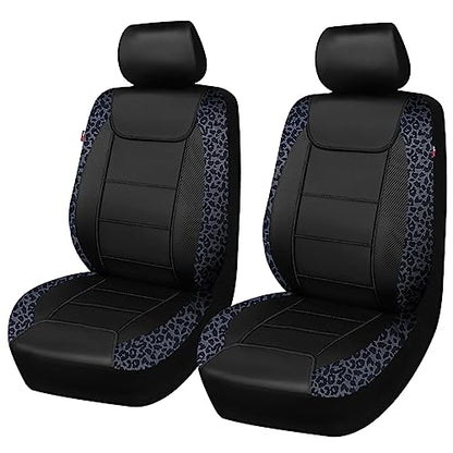 Flying Banner car seat Covers Faux Leather Waterproof Easy Clean Easy Installation (Leopard Gray Velvet Black, 2 Fronts) - color: Leopard Gray Velvet Black