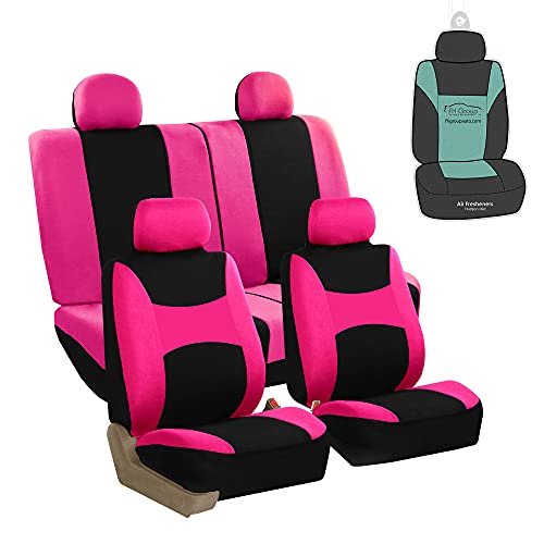 FH Group Stylish Full Set Car Set Covers Front Set and Rear Split Function, Airbag Compatible – Universal Fit for Cars Trucks & SUVs (Pink/Black) - color: Pink